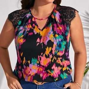 Multicolored blouse lace sleeves